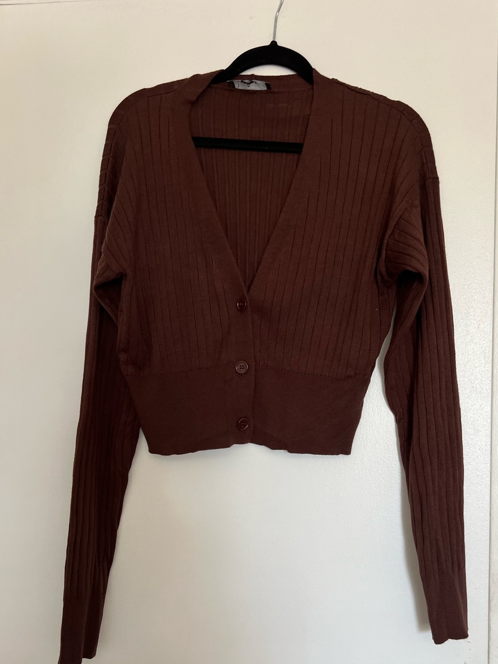 Lulu's Chocolate Brown Ribbed V-Neck Cropped Cardigan